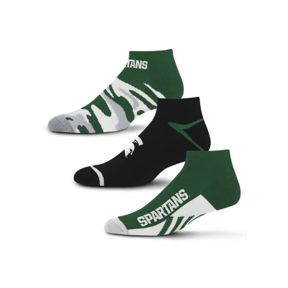 Michigan State Spartans Men's Camo Boom 3pk No Show Socks Green/White Size L